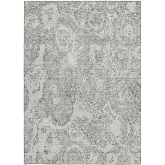 Ivory Taupe And Beige Abstract Washable Indoor Outdoor Area Rug Photo 5