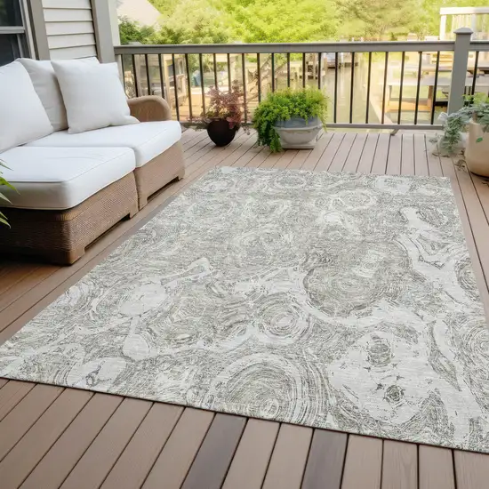 Ivory Taupe And Beige Abstract Washable Indoor Outdoor Area Rug Photo 9