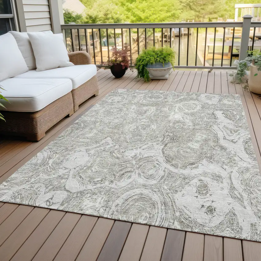 Ivory Taupe And Beige Abstract Washable Indoor Outdoor Area Rug Photo 9