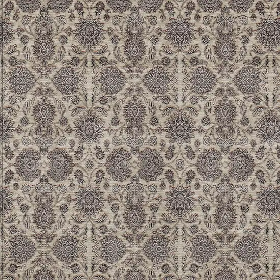 Ivory Taupe And Beige Floral Washable Indoor Outdoor Area Rug Photo 5