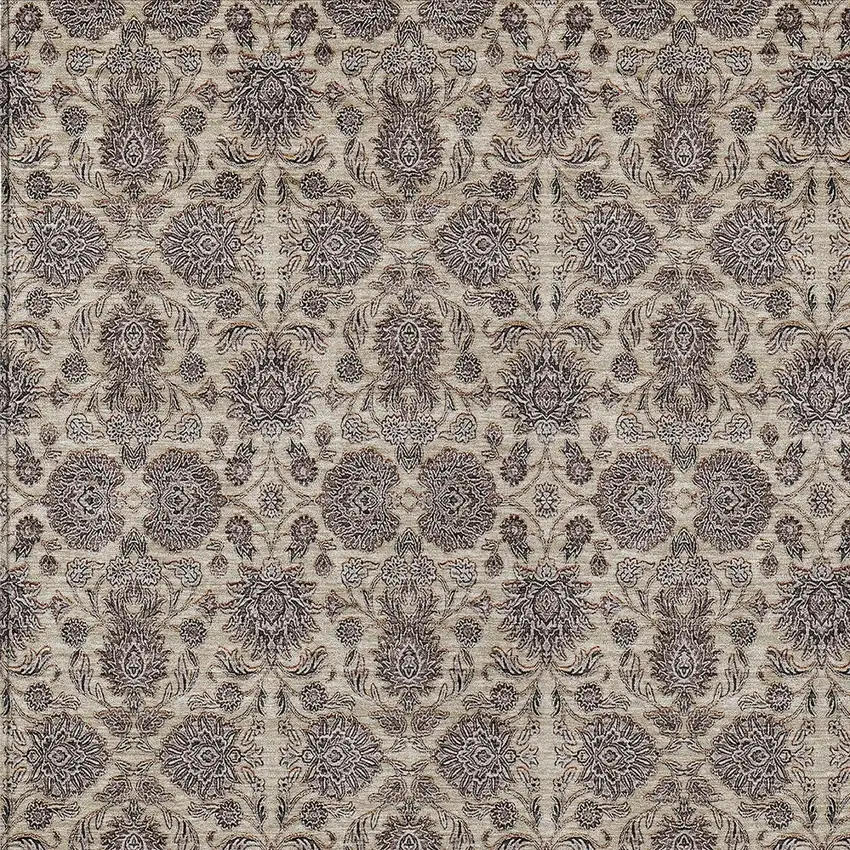 Ivory Taupe And Beige Floral Washable Indoor Outdoor Area Rug Photo 5