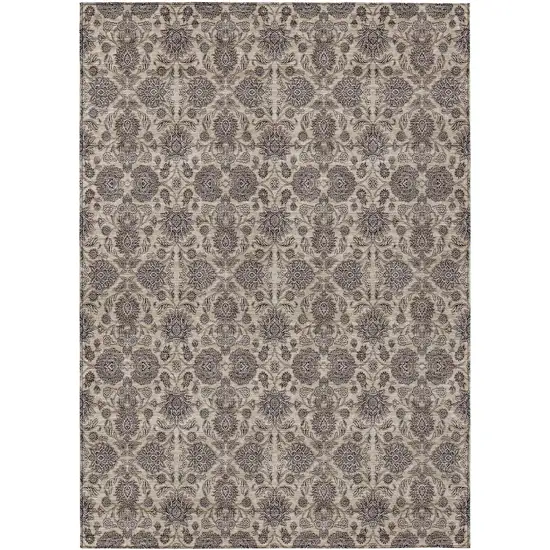 Ivory Taupe And Beige Floral Washable Indoor Outdoor Area Rug Photo 1
