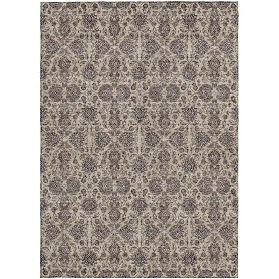 Ivory Taupe And Beige Floral Washable Indoor Outdoor Area Rug Photo 5