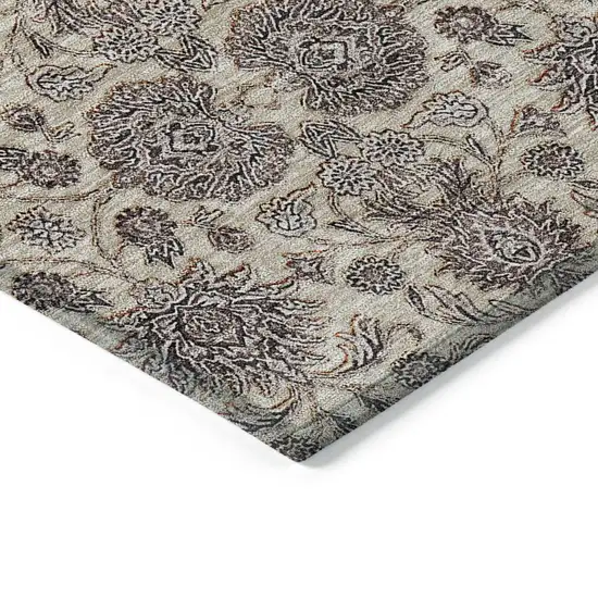 Ivory Taupe And Beige Floral Washable Indoor Outdoor Area Rug Photo 3