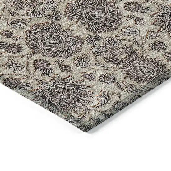 Ivory Taupe And Beige Floral Washable Indoor Outdoor Area Rug Photo 3