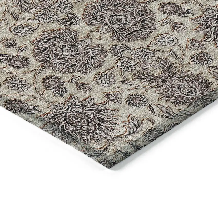 Ivory Taupe And Beige Floral Washable Indoor Outdoor Area Rug Photo 3