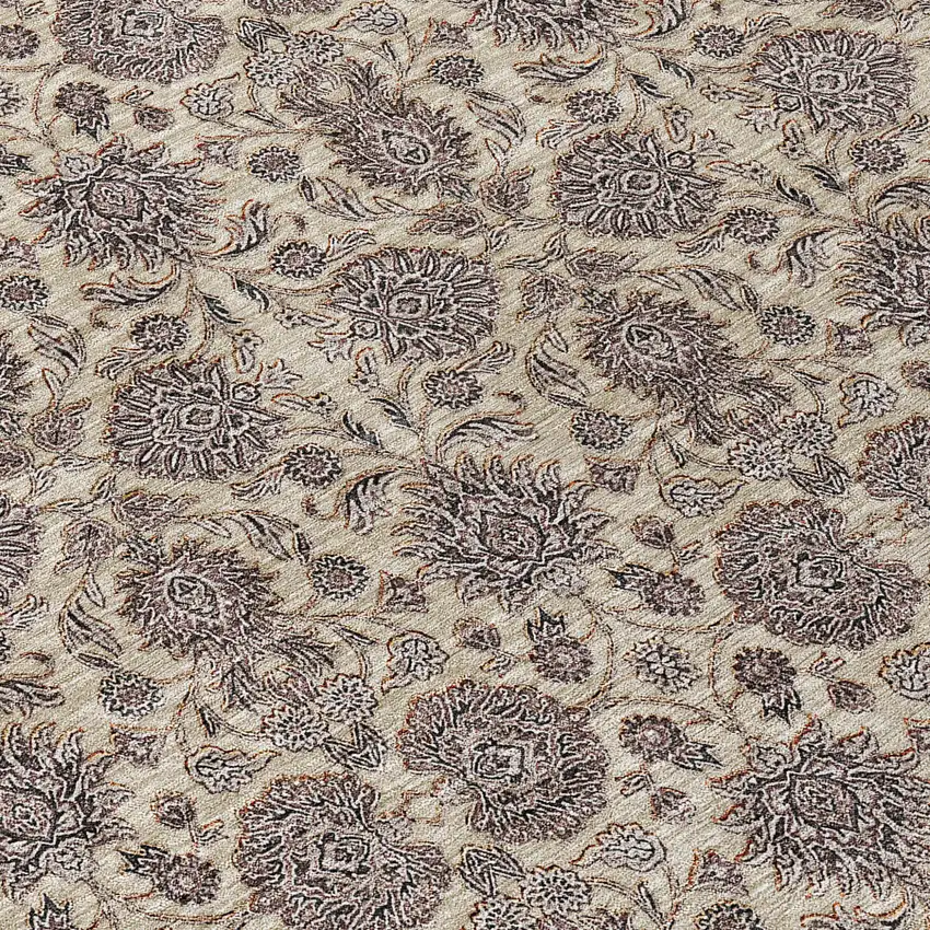 Ivory Taupe And Beige Floral Washable Indoor Outdoor Area Rug Photo 4
