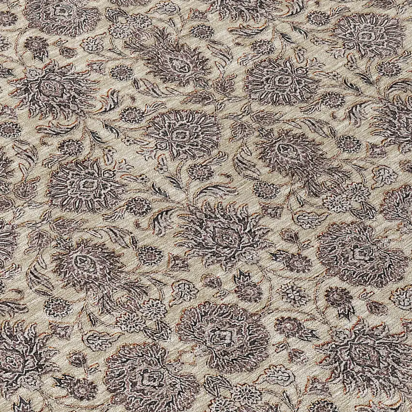 Ivory Taupe And Beige Floral Washable Indoor Outdoor Area Rug Photo 4