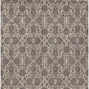 Photo of Ivory Taupe And Beige Floral Washable Indoor Outdoor Area Rug