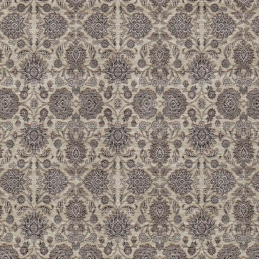 Ivory Taupe And Beige Floral Washable Indoor Outdoor Area Rug Photo 8