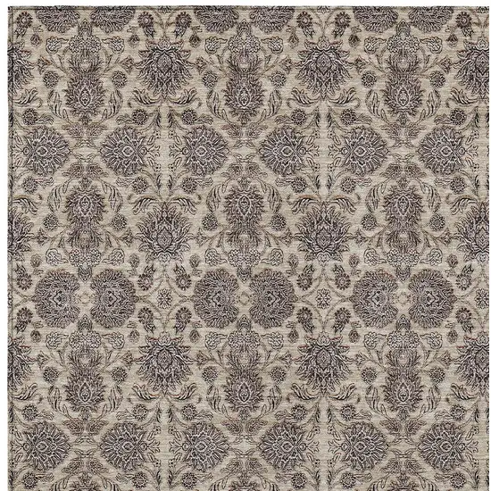 Ivory Taupe And Beige Floral Washable Indoor Outdoor Area Rug Photo 6