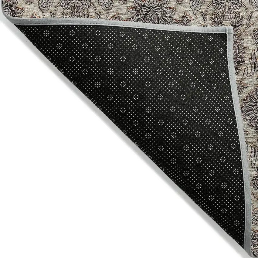 Ivory Taupe And Beige Floral Washable Indoor Outdoor Area Rug Photo 3