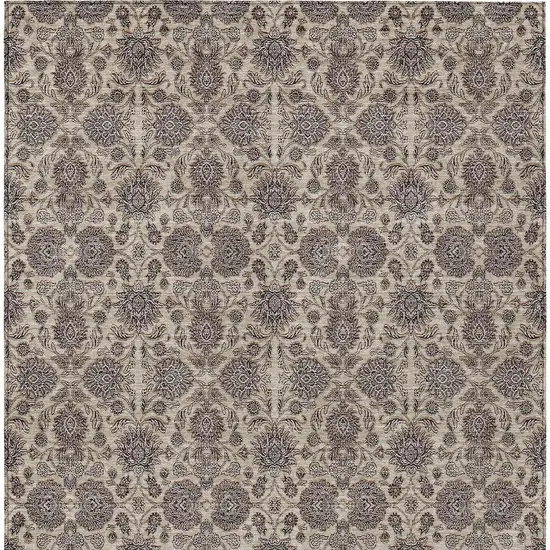 Ivory Taupe And Beige Floral Washable Indoor Outdoor Area Rug Photo 2