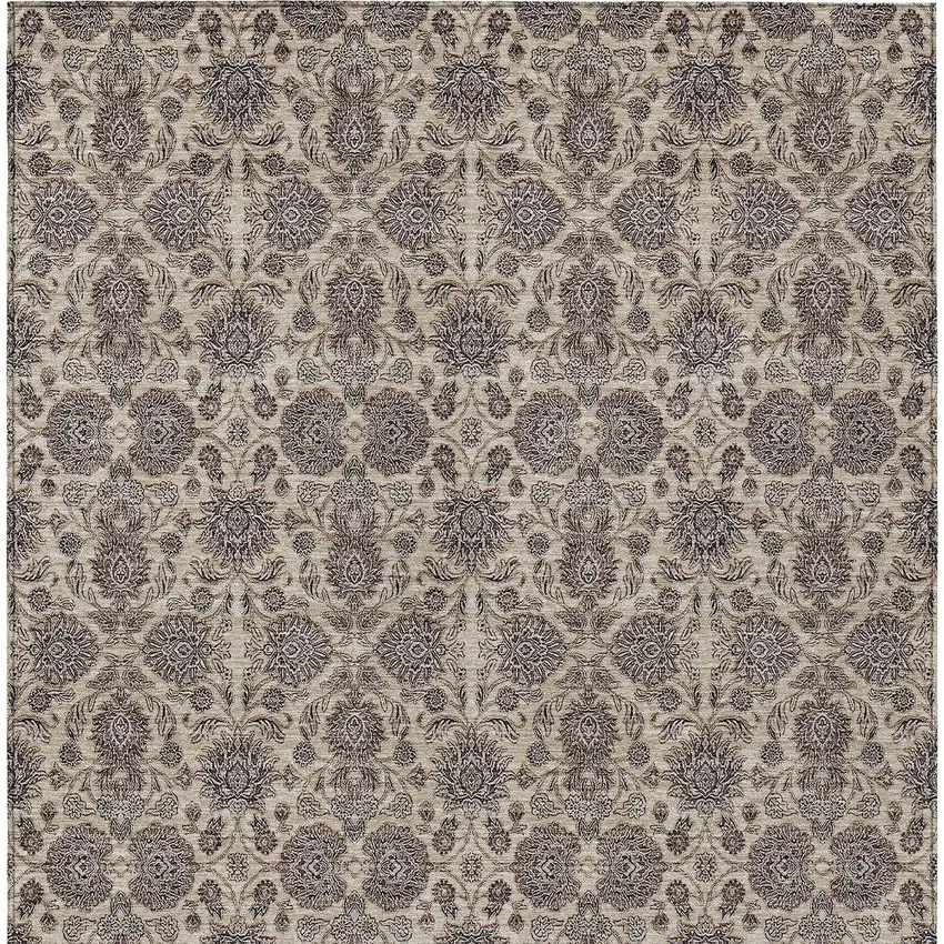 Ivory Taupe And Beige Floral Washable Indoor Outdoor Area Rug Photo 2