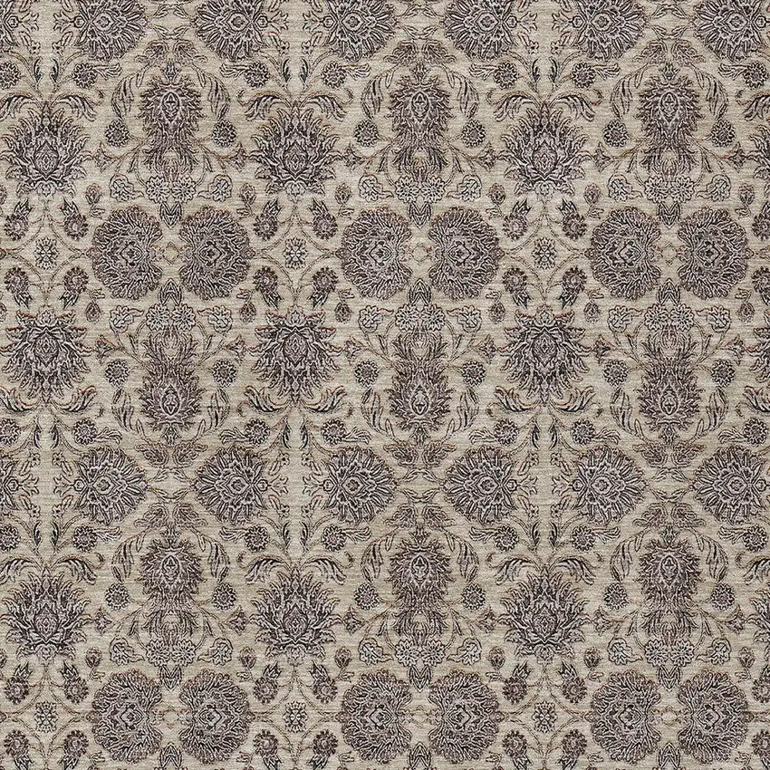 Ivory Taupe And Beige Floral Washable Indoor Outdoor Area Rug Photo 8