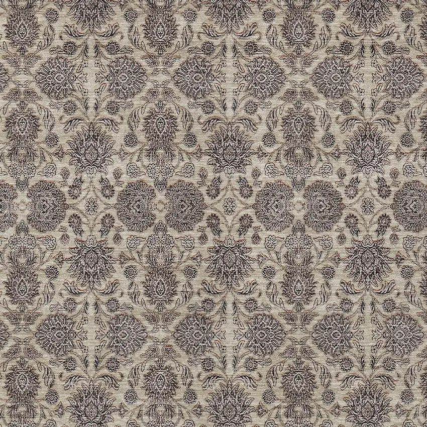 Ivory Taupe And Beige Floral Washable Indoor Outdoor Area Rug Photo 9