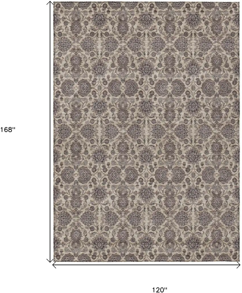 Ivory Taupe And Beige Floral Washable Indoor Outdoor Area Rug Photo 7