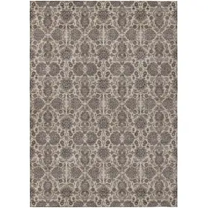 Photo of Ivory Taupe And Beige Floral Washable Indoor Outdoor Area Rug