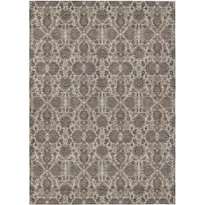Photo of Ivory Taupe And Beige Floral Washable Indoor Outdoor Area Rug