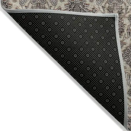 Ivory Taupe And Beige Floral Washable Indoor Outdoor Area Rug Photo 4