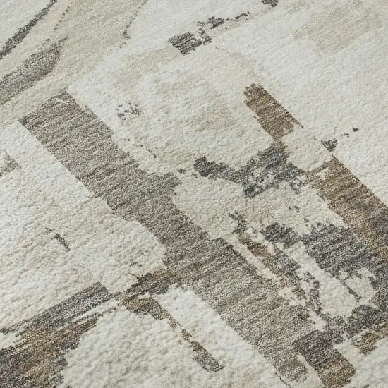 Ivory Taupe And Beige Geometric Washable Area Rug With UV Protection Photo 9