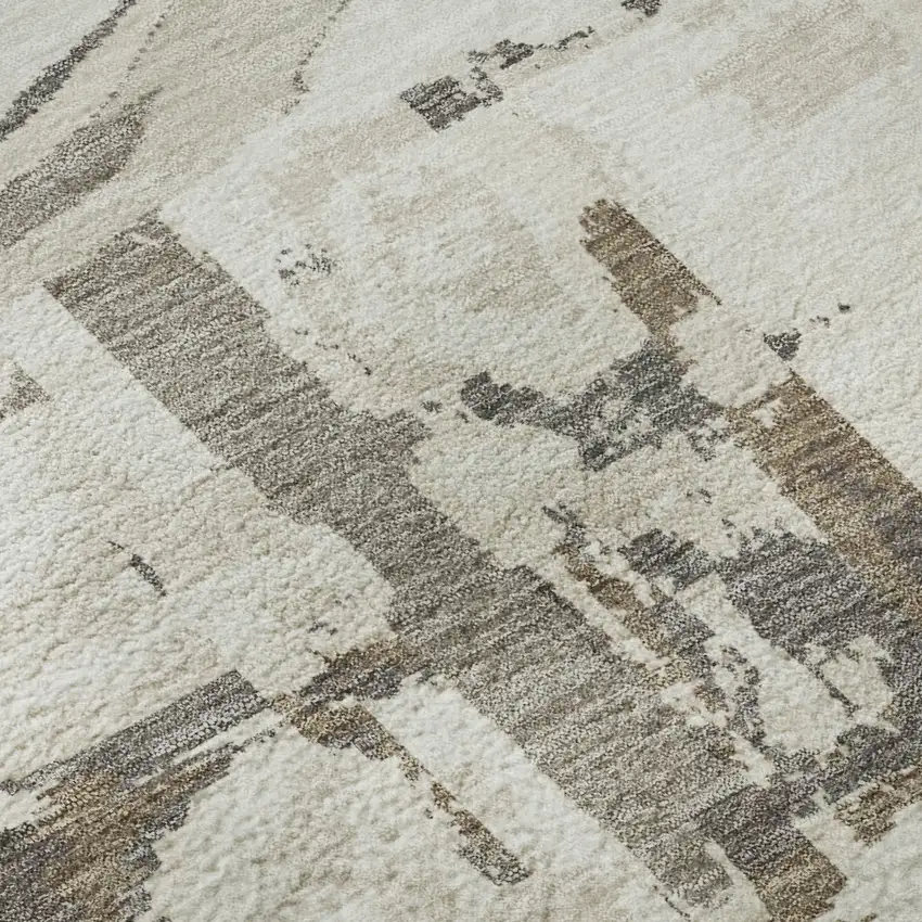 Ivory Taupe And Beige Geometric Washable Area Rug With UV Protection Photo 9