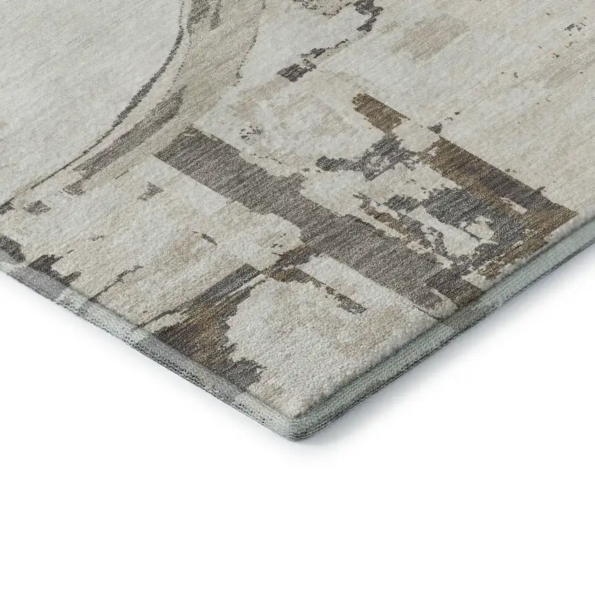 Ivory Taupe And Beige Geometric Washable Area Rug With UV Protection Photo 7