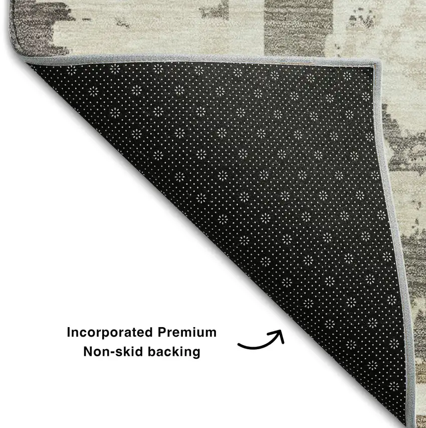 Ivory Taupe And Beige Geometric Washable Area Rug With UV Protection Photo 7
