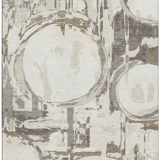 Ivory Taupe And Beige Geometric Washable Area Rug With UV Protection Photo 3