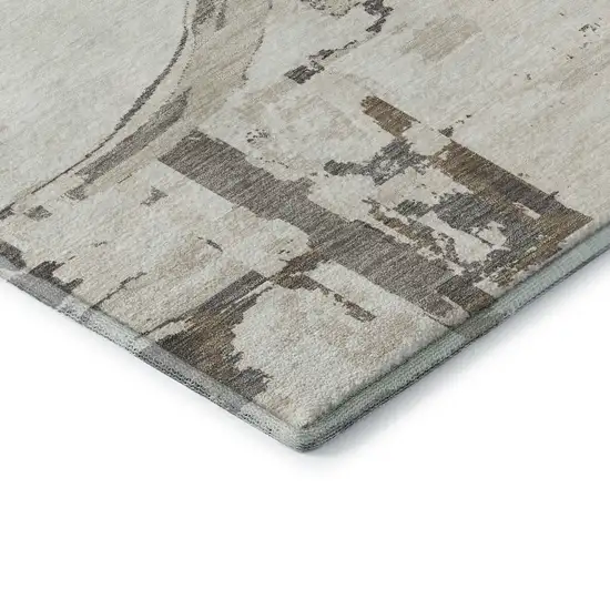 Ivory Taupe And Beige Geometric Washable Area Rug With UV Protection Photo 8