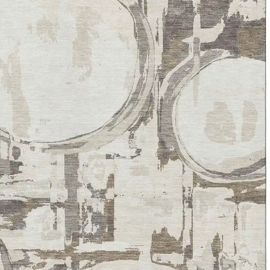Ivory Taupe And Beige Geometric Washable Area Rug With UV Protection Photo 3