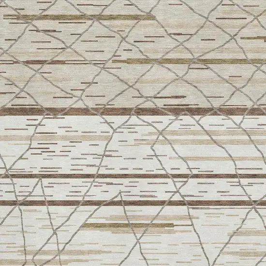 Ivory Taupe And Beige Striped Washable Area Rug With UV Protection Photo 2
