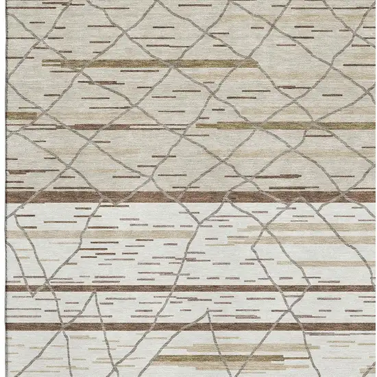 Ivory Taupe And Beige Striped Washable Area Rug With UV Protection Photo 2