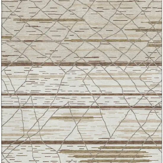 Ivory Taupe And Beige Striped Washable Area Rug With UV Protection Photo 3