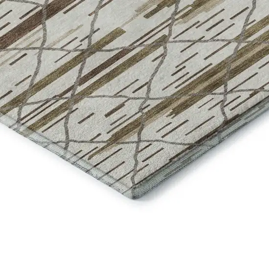 Ivory Taupe And Beige Striped Washable Area Rug With UV Protection Photo 7