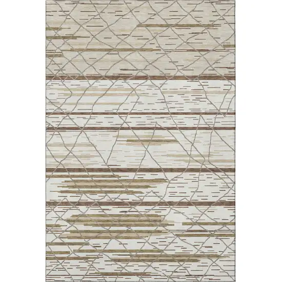 Ivory Taupe And Beige Striped Washable Area Rug With UV Protection Photo 3