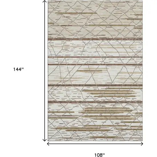 Ivory Taupe And Beige Striped Washable Area Rug With UV Protection Photo 9