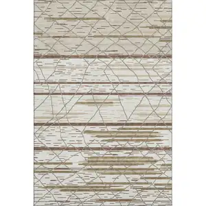 Photo of Ivory Taupe And Beige Striped Washable Area Rug With UV Protection