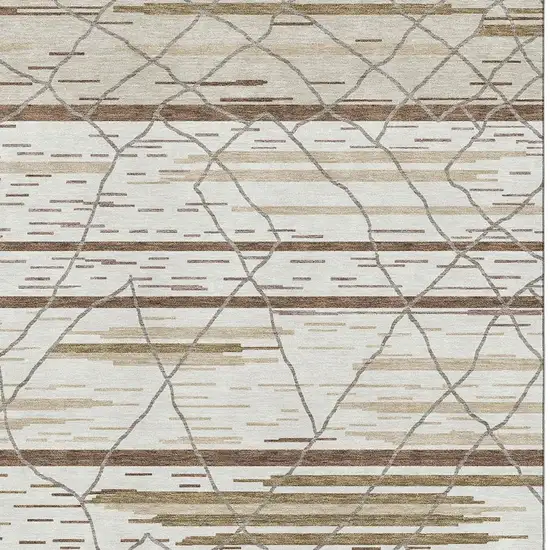Ivory Taupe And Beige Striped Washable Area Rug With UV Protection Photo 2