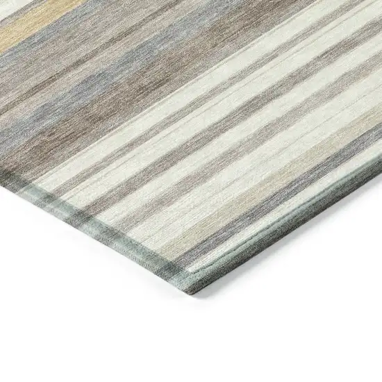 Ivory Taupe And Beige Striped Washable Indoor Outdoor Area Rug Photo 5