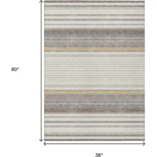 Ivory Taupe And Beige Striped Washable Indoor Outdoor Area Rug Photo 3