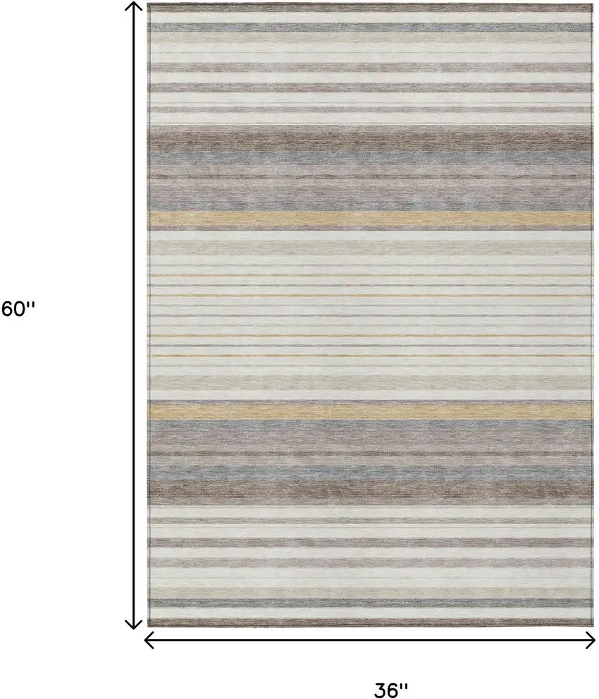 Ivory Taupe And Beige Striped Washable Indoor Outdoor Area Rug Photo 3