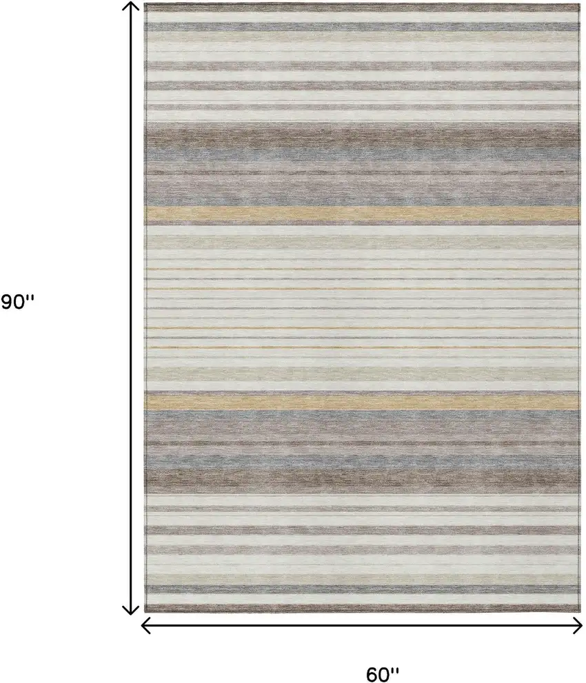 Ivory Taupe And Beige Striped Washable Indoor Outdoor Area Rug Photo 3