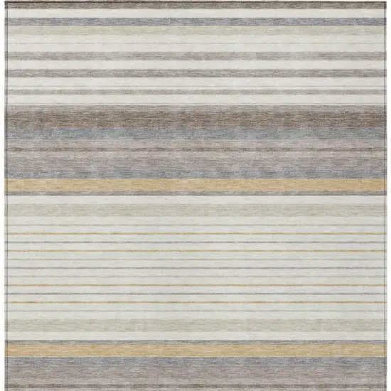 Ivory Taupe And Beige Striped Washable Indoor Outdoor Area Rug Photo 4
