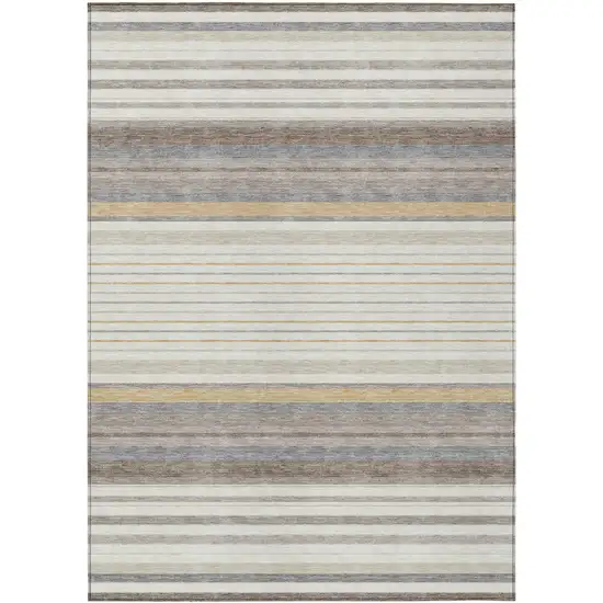 Ivory Taupe And Beige Striped Washable Indoor Outdoor Area Rug Photo 2