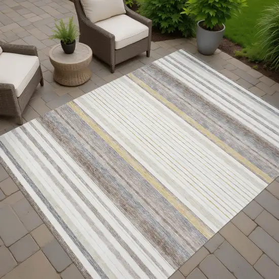 Ivory Taupe And Beige Striped Washable Indoor Outdoor Area Rug Photo 8