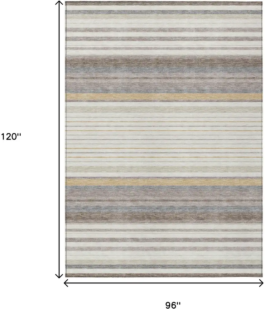 Ivory Taupe And Beige Striped Washable Indoor Outdoor Area Rug Photo 3