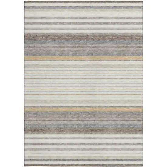 Ivory Taupe And Beige Striped Washable Indoor Outdoor Area Rug Photo 5