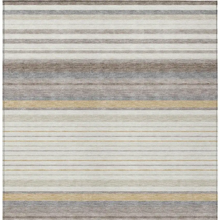 Ivory Taupe And Beige Striped Washable Indoor Outdoor Area Rug Photo 4