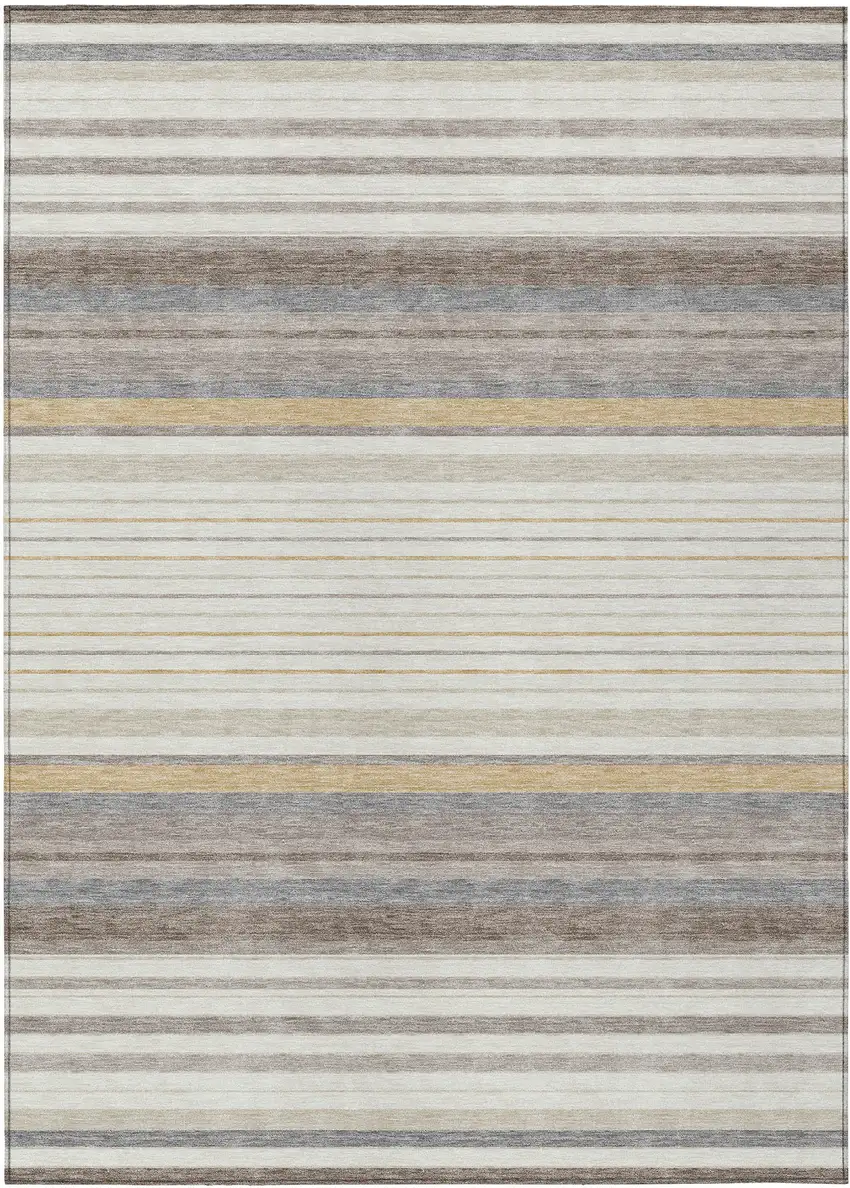 Ivory Taupe And Beige Striped Washable Indoor Outdoor Area Rug Photo 2